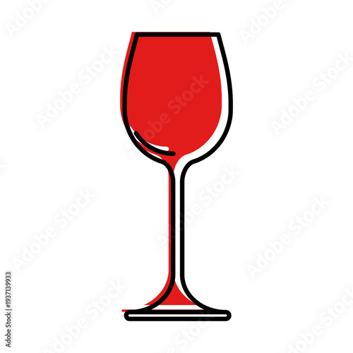 wine glass contour cartoon style with red shadow