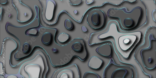 Topographic map abstract background with layered contour lines and subtle iridescent blue and purple highlights creating a futuristic and organic visual