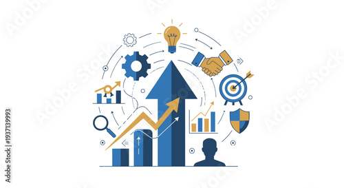 Business Growth Chart with Icons and Arrow.