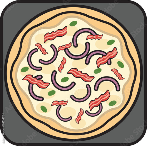 German Flammkuchen Tarte Flambee With Bacon And Onion Rustic Thin Crust Flatbread