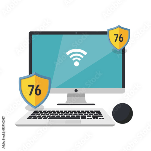 Computer Monitor Showing WiFi Signal with Shields.