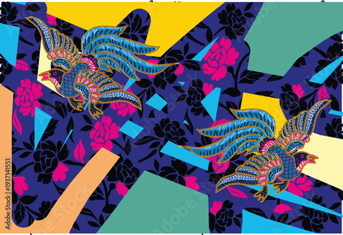 A beautiful floral and bird batik motif with contemporary colors. eps 10
