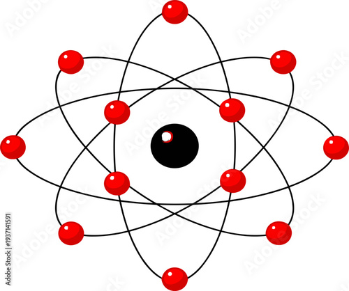 Atomic Structure Diagram Vector Illustration Showing Atom Model with Electrons Orbiting Nucleus, Science Education Concept for Physics, Chemistry and School Learning