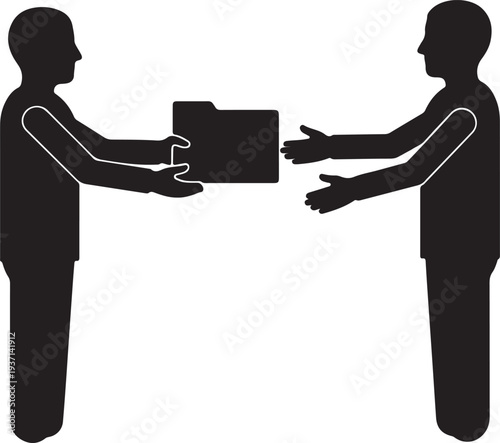 Two people exchanging a file
