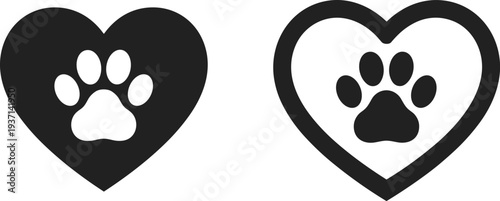 Two heart shapes with paw prints inside on white background Keywords: animal, love, heart, paw, print, dog, cat, pet, symbol