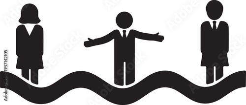 Business people standing on wavy line