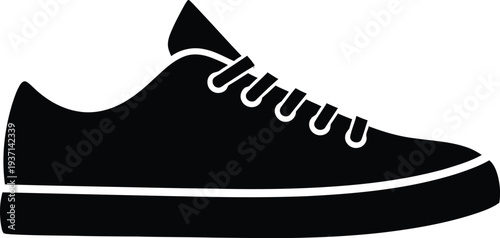 Canvas Sneaker Black Solid Glyph Icon – Flat Vector Canvas Shoe Silhouette for Sports, Fashion & UI Design