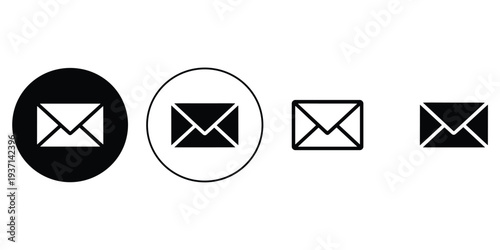 Various Black and White Envelope Icons on White Background email mail