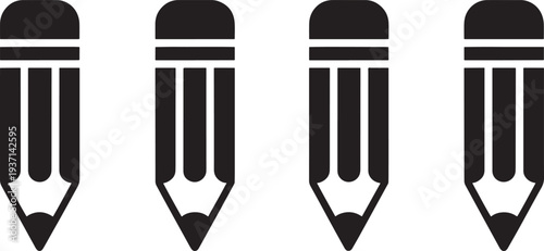 Four black pencils on white background stationery writing