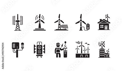 Renewable energy icons for sustainable power solutions
