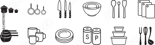 Covers for frying pan, saucepan and pot thin line icon set. Kitchen cookware lid symbol collection.