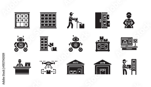 Logistics and supply chain management icons for business efficiency