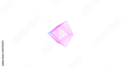 Vibrant pink 3D geometric shape with grid pattern