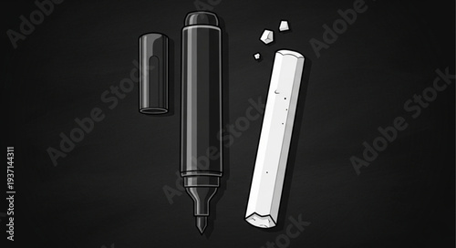 Black and White Marker Pen with Cap and Refill.