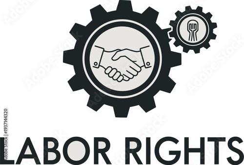 Labor rights symbol with handshake and gear icons representing worker protection  labor rights concept