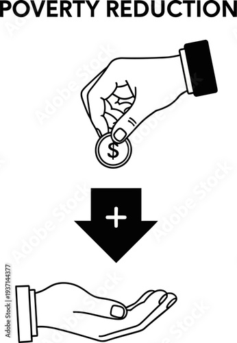 Poverty reduction concept with hand dropping coin into another hand