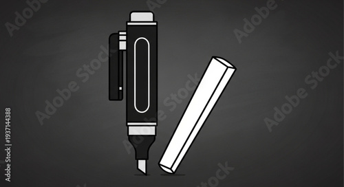 Black and White Marker Pen with Cap on Dark Background.