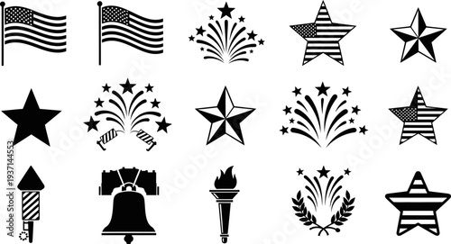 American patriotic icons and symbols for independence day celebrations
