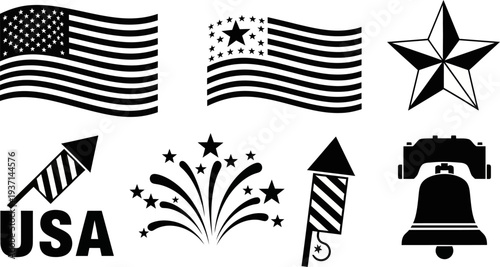 American patriotic icons and symbols for 4th of July celebrations and USA independence day