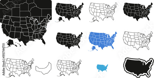 Collection of various United States maps in different styles and colors
