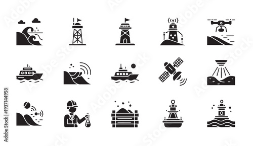 Collection of modern industrial and technology icons for business projects