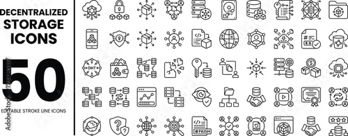 Decentralized Storage Icons – Distributed Data Networks, Blockchain File Storage, Secure Cloud Alternatives, and Web3 Infrastructure Vector Set