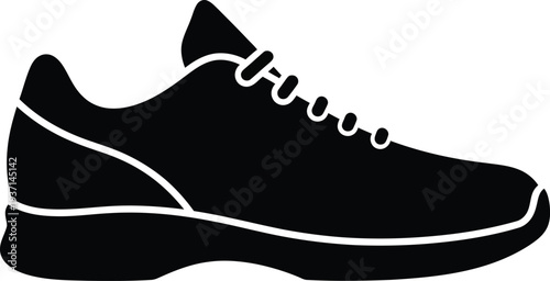 Court Tennis Sneaker Black Solid Glyph Icon – Flat Vector Court Shoe Silhouette for Sports, Fashion & UI Design