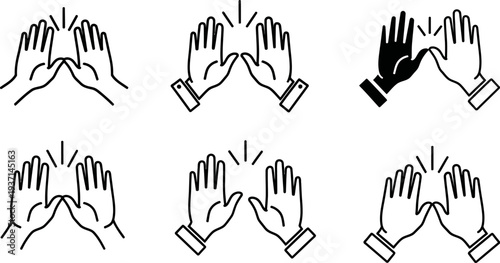 hands clapping together in various gestures and positions in black and white
