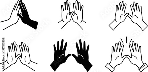 Various hand gestures and signs made by people using palms and fingers to communicate