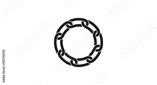 A circular arrangement of interconnected chain links forms a complete ring presented as a silhouette high quality professional