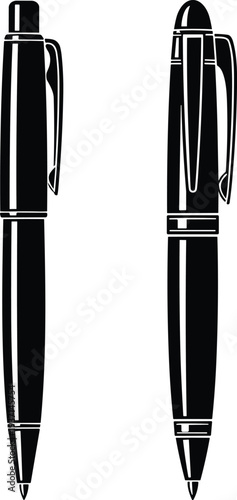 Ballpoint pen vector silhouette set isolated writing instrument office stationery tool black pen illustration for business education design collection