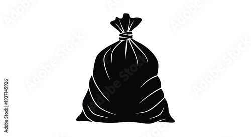 A stark black silhouette of a tied sack or bag representing potential contents silhouette high quality professional detailed
