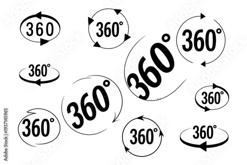 360 degree icon set with various circular rotation symbols