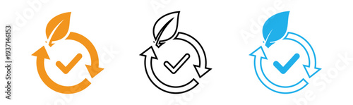 Eco friendly recycling symbols with checkmarks