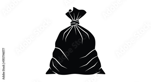 A stark black silhouette of a tied sack full and drooping against a white background silhouette high quality