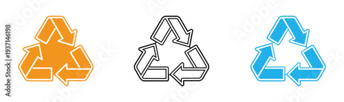Recycling symbols in orange black and blue