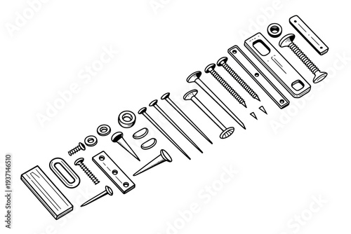 Screw icon set including various hardware tools and fasteners