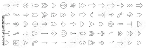 Mega set of large arrows vector collection of doodle arrow icons and pointers. Black arrow icon big set. triangular arrow pointers isolated on Collection different arrows sign. Set different cursors