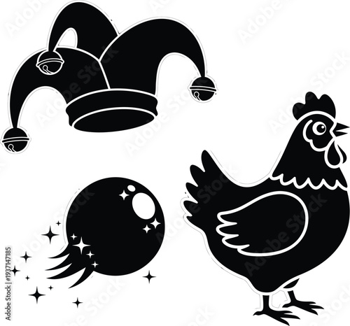 April fools day silhouette prankster jester hat chicken