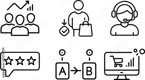 Black line icons for business and customer service concepts  various symbols