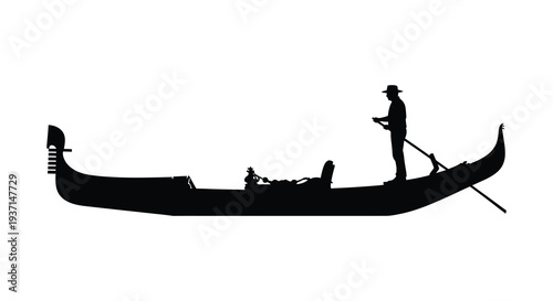 A striking black silhouette of a gondola and gondolier navigating calm waters conveying venetian romance silhouette high quality