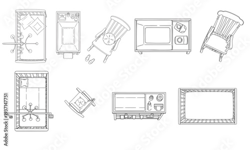 Top View Nursery Furniture CAD Blocks and Architectural Symbols for Interior Design Floor Plans
