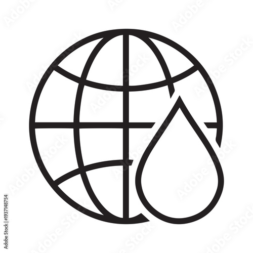 A professional minimalist icon representing global water conservation, sustainable resource management, and the vital importance of clean liquid assets for Earth.