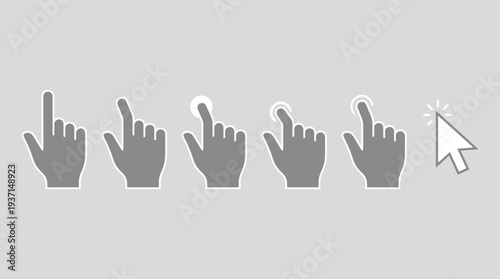 Hand icons showing different pointing gestures with a cursor arrow.