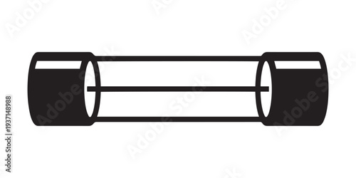A clean, high-contrast vector icon of a glass tube cartridge fuse featuring metal end caps and a central internal filament wire.