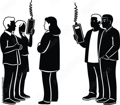 April fools day silhouette graphic with people holding prank items