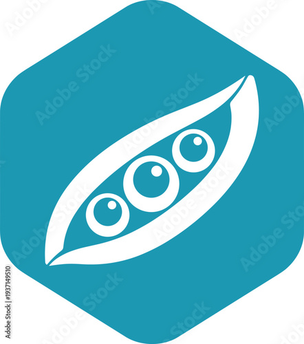 Green peas pod icon in blue hexagon representing healthy vegetables, organic food, nutrition concepts, and agricultural design