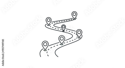 Winding road graphic displays multiple location markers along its path, illustrating a sequential journey or a complex multi-stop route planning process.