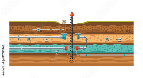 Underground Drilling and Pipeline Infrastructure Cross-Section Illustration