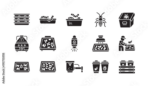 Bee farming icons set for apiculture and honey production